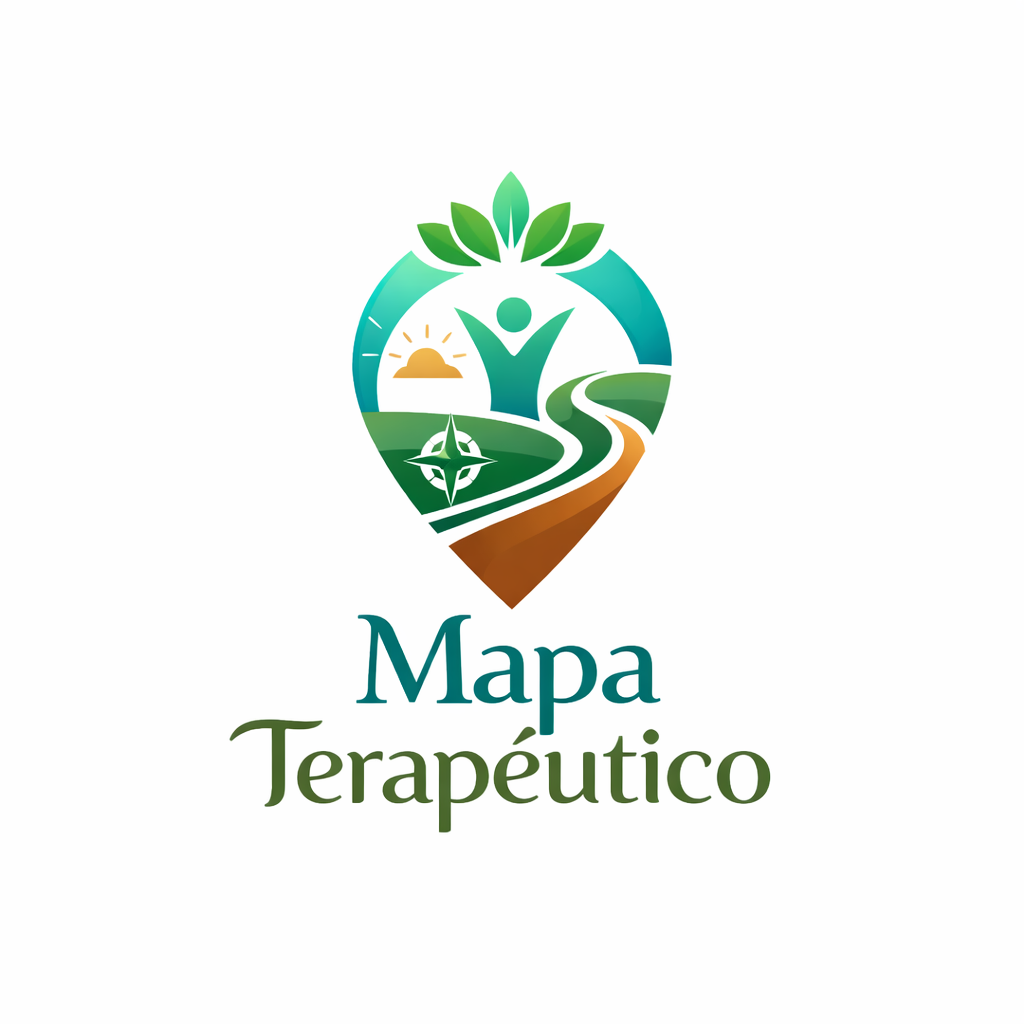 Logo Mapa Terapêutico com símbolo de mapa, natureza e bem-estar